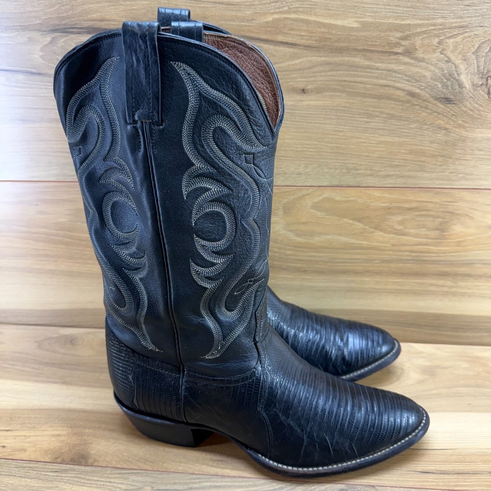 Nocona Lizard Western Boot Mens 9.5 EE Black Leather Cowboy Rodeo Ranch USA Made